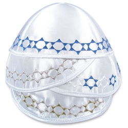 White Satin kippah with Star Border