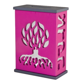 Tree of Life Tzedakah Box - Hot Pink