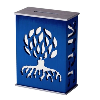 Tree of Life Tzedakah Box - Blue