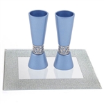 Anodized Aluminum Candlesticks  with Mirror Diamond Tray