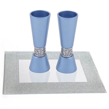 Anodized Aluminum Candlesticks  with Mirror Diamond Tray
