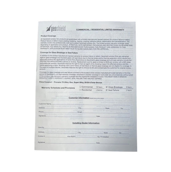 FLAT GLASS WARRANTY FORMS
