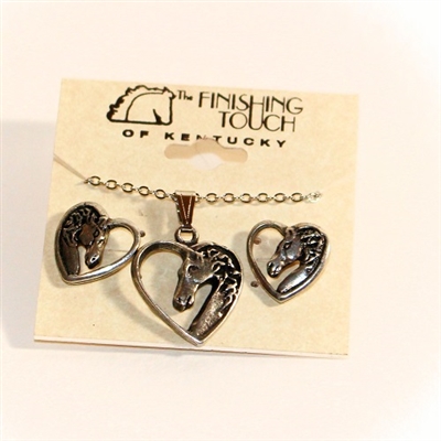 Finishing Touch of Kentucky - Earrings and Pendant Retro Horse Head Heart