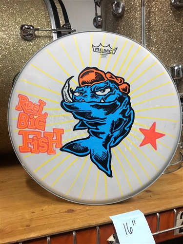 Hand-painted drum head - 16" Mean Fish