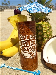 Silly Fish Tiki Glass w/swizzle sticks & drink umbrellas