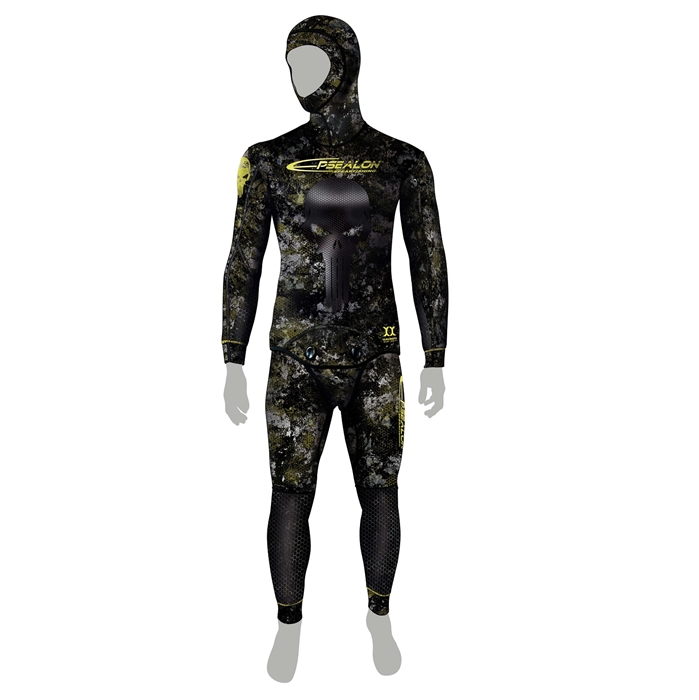 5MM Neoprene Spearfishing Wetsuit with Hooded, 2 Pieces Camouflage Hunting  Diving Suit with Loading Chest Pad for Cool Water Freediving Snorkeling