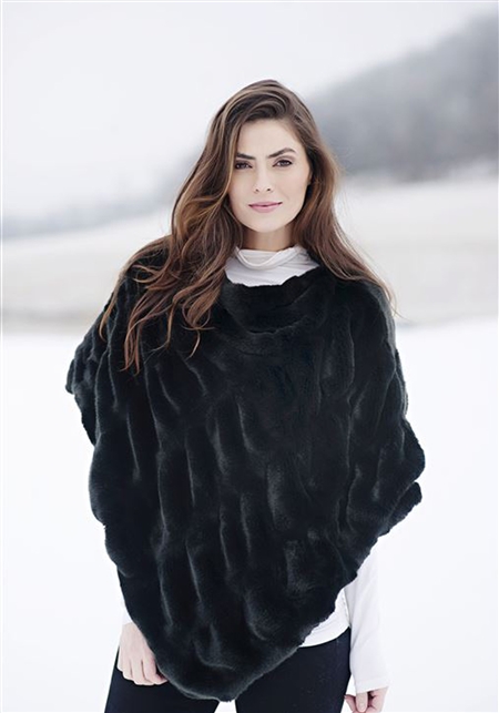 Fabulous Furs Onyx Mink Couture Faux Fur Poncho