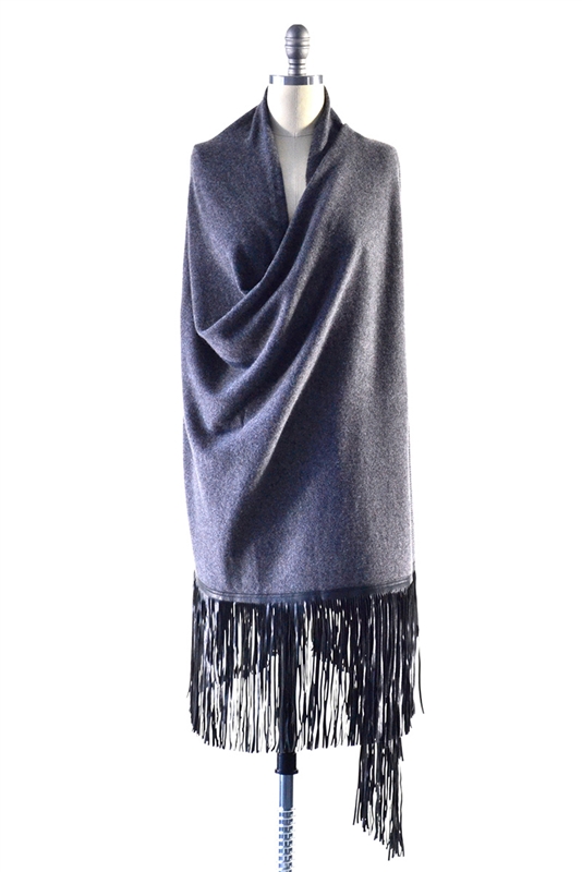 Aspen True 100% Cashmere Shawl with Long Genuine Leather Fringe