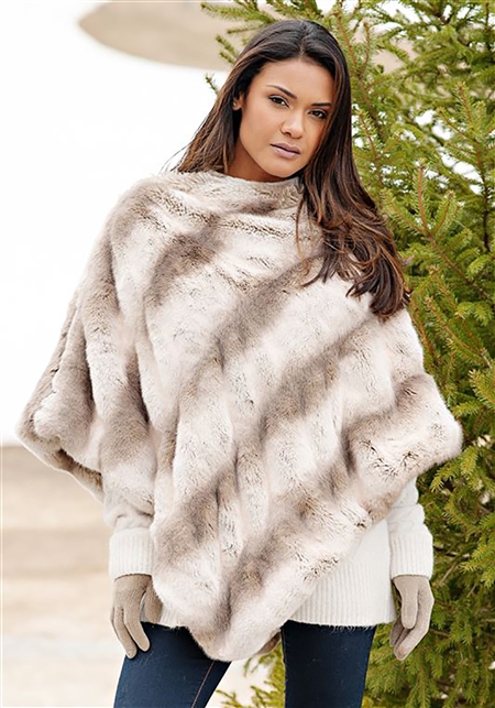 Fabulous Furs Truffle Chinchilla Couture Faux Fur Poncho