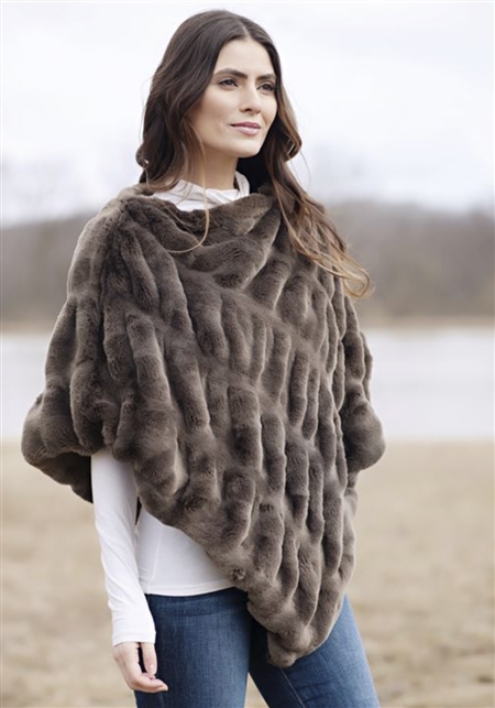 Fabulous Furs Taupe Mink Couture Faux Fur Poncho