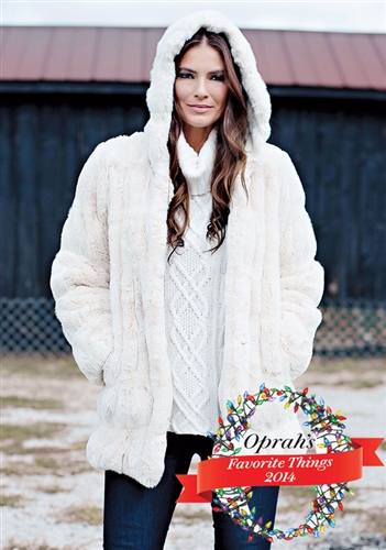 Fabulous Furs Ivory Mink Couture Hooded Faux Fur Jacket