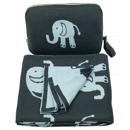Pink Lemonade Elephant Love - Blue/Grey - Diaper Bag + Baby Blanket + Burp Cloth