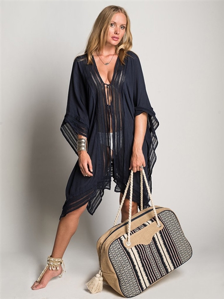 Muche et Muchette Flavia Fringe Duffle - Natural/Dark Navy