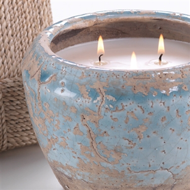 Zodax Provence Bleu Cement Scented 3 Wick Candle Pot