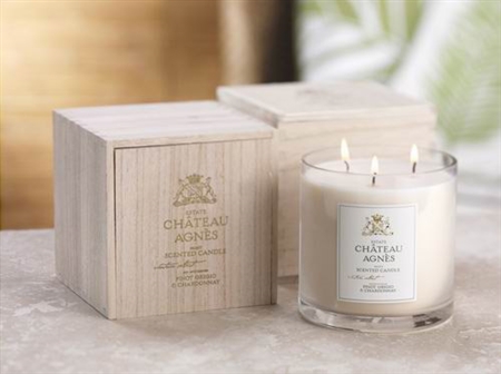 Zodax Chateau Agnes Scented Three-Wick Candle Jar in Wooden Crate - Pinot Grigio & Chardonnay