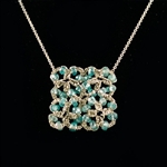 Danielle Welmond Woven Gold Flowers Square with Blue Zircon Necklace