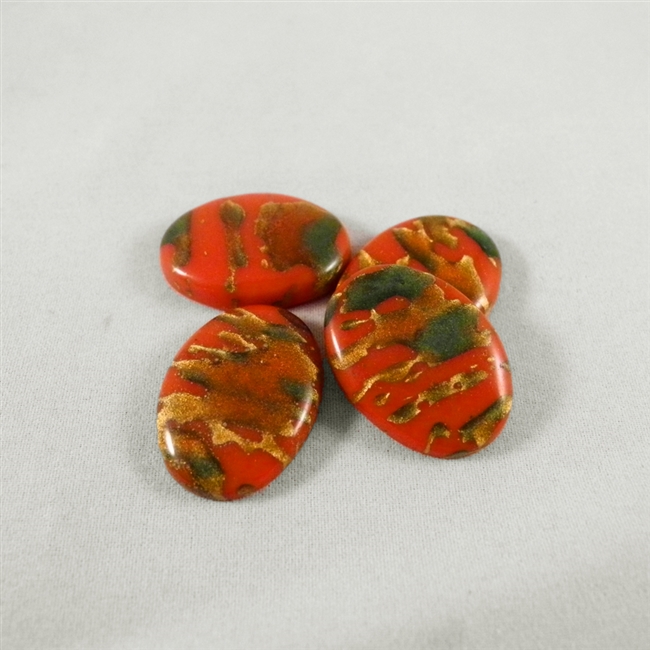 Vintage, resin, oval cabochons - Rust with streaks of iridescent green and gold. 18mm x 25mm. Qty. 4