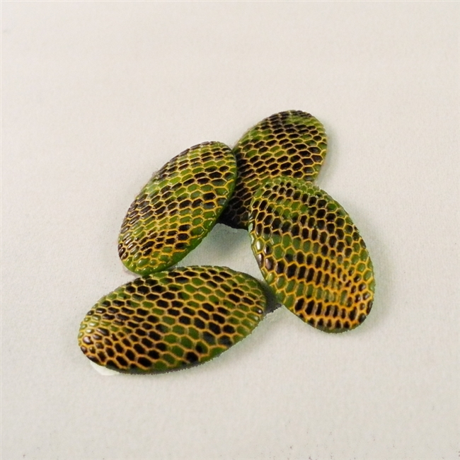 Vintage Resin Snakeskin Cabochon - Green - 13mm x 24mm. Qty. 4