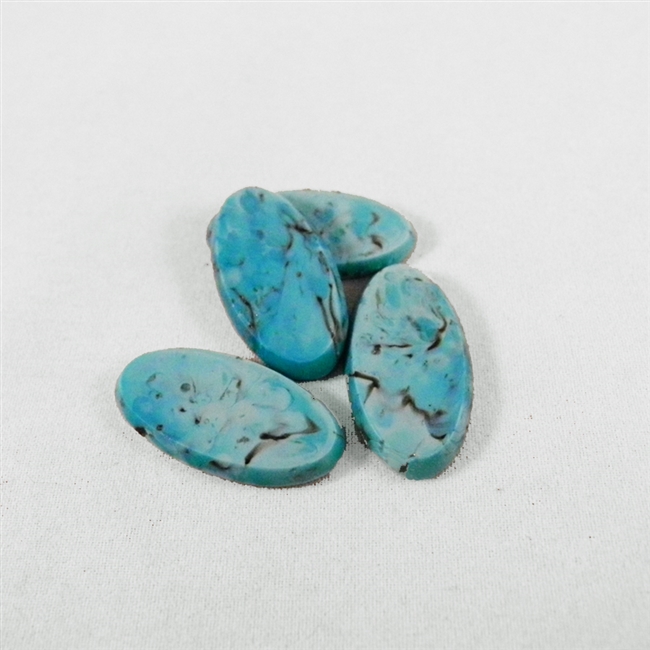 Vintage Bezeled Oval Glass - Turquoise with Black - 12mm x 26mm - Qty. 4