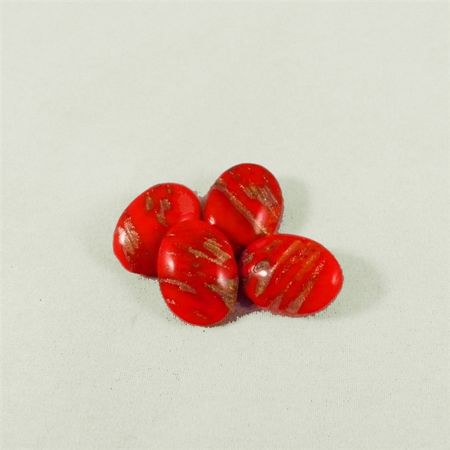 Oval Glass Cabochon - Red with Gold - 13mm x 19mm diam. Qty. 4