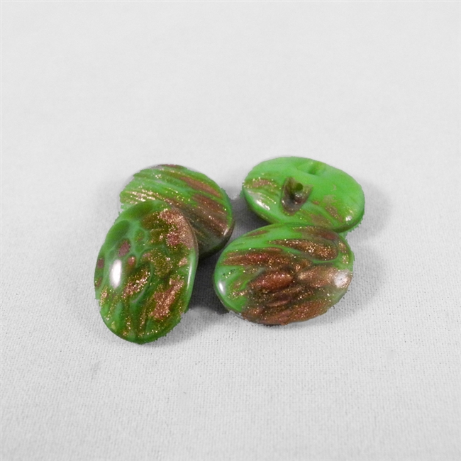 Oval Glass Cabochon - Green with Gold - 13mm x 19mm diam. Qty. 4