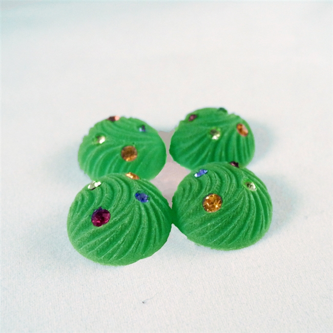 Vintage Resin Cabochon with multi-color Rhinestones - Emerald Green - 18mm diam. Qty. 4