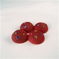Vintage Resin Cabochon with multi-color Rhinestones - Red - 18mm diam. Qty. 4