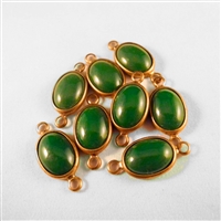 Vintage Bezeled Glass Link - Green with Gold Plate - 14mm x 30mm (30mm length includes loops) Qty. 8