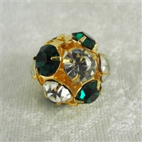Vintage Rhinestone Bead - Clear/Green Crystal on Gold 18mm