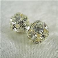 Vintage Rhinestone Bead - Crystal on Silver 14mm