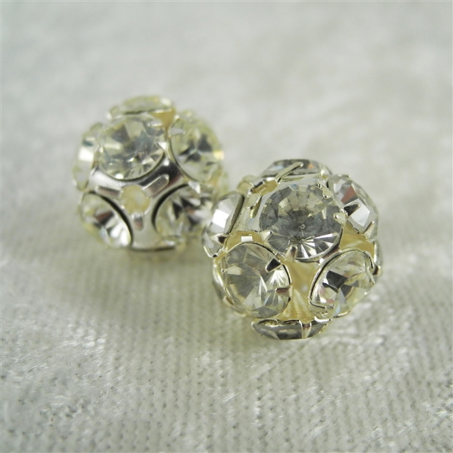 Vintage Rhinestone Bead - Crystal on Silver 14mm
