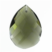 Glass Chandelier Crystal - 1 1/2" tall by 1" wide pear-shape with single front-to-back hole-drilling at top. Color - Black Diamond.