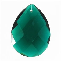 Glass Chandelier Crystal - 1 1/2" tall by 1" wide pear-shape with single front-to-back hole-drilling at top. Color - Emerald.