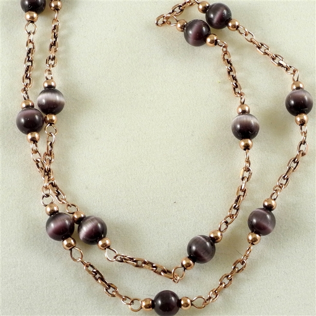 Bead Chain, Purple Cats Eye with Copper-Oxide, 12" length