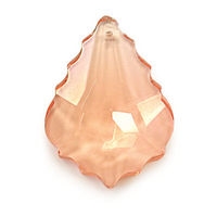 2 Glass Chandelier Crystal Pendeloques - Each is 1 1/8" tall by 3/4" wide scalloped pear-shape with single front-to-back hole-drilling at top. Color - Pink.