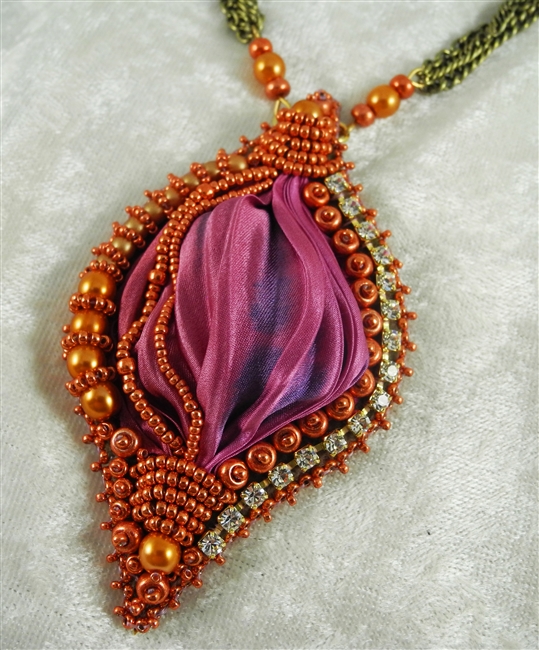 Silk Pendant Necklace on Chain - #1211