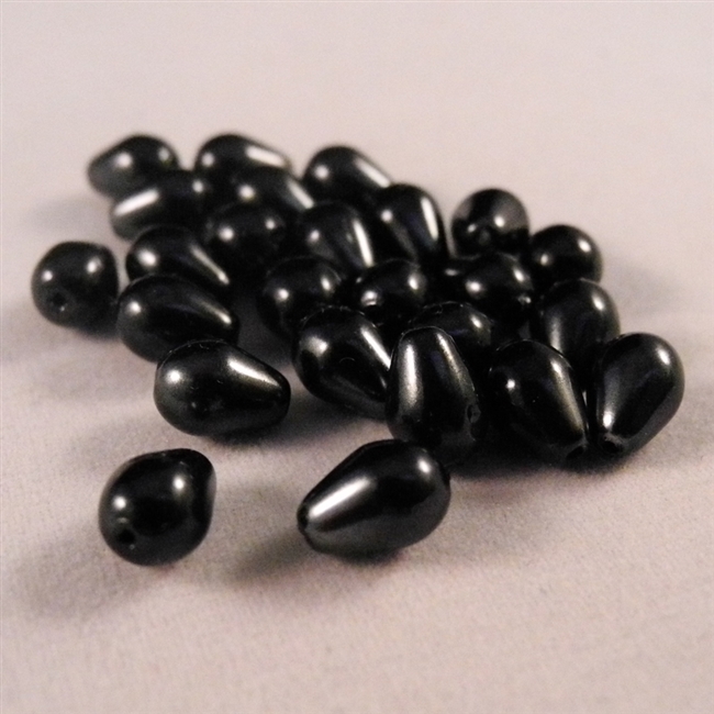 12 x 7 Teardrop Shaped Glass Pearls - Black