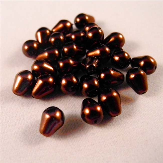 12 x 7 Teardrop Shaped Glass Pearls - Bronze