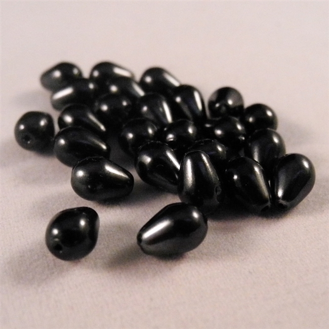 7 x 5 Teardrop Shaped Glass Pearls - Black