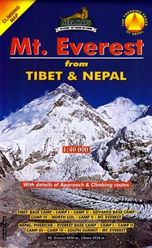 A climbing map to Mt. Everest from Tibet and Nepal