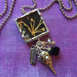 Antique Crazy Quilt Charm Necklace