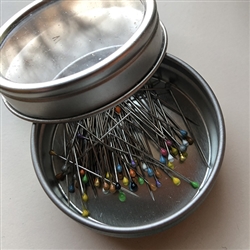 TIN OF JAPANESE GLASS HEAD PINS