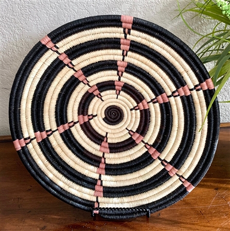 Raffia Basket Black/Cream/Mauve Circle