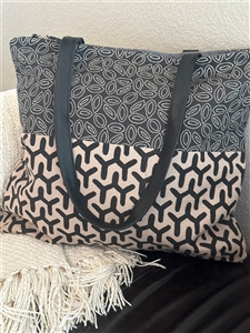 Tote with Leather Handle - Black/Cream