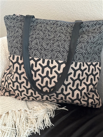 Tote with Leather Handle - Black/Cream