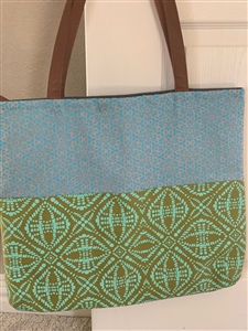 Tote with Leather Handle -  Blue & Lt Green