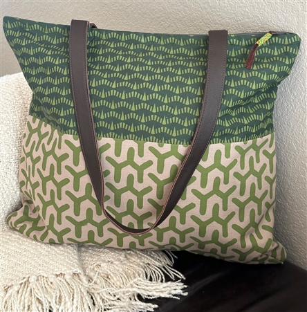 Tote with Leather Handle - Green