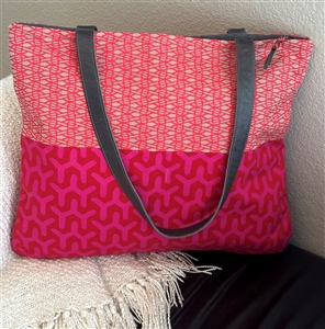 Tote with Leather Handle - Pink/Red