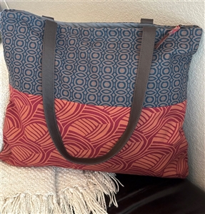 Tote with Leather Handle - Red/Indigo