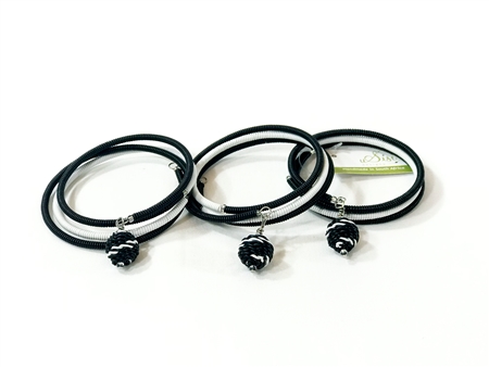 Spiral Color block Bracelet with woven beaded ball - Black/White
